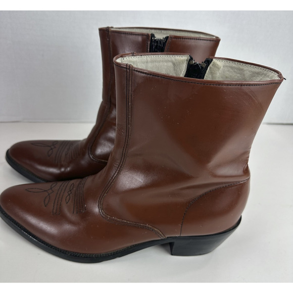 *Flaw Long Haul Mens Leather Cowboy Boots Sz 10M Western Zip Ankle Riding Brown - Picture 8 of 16